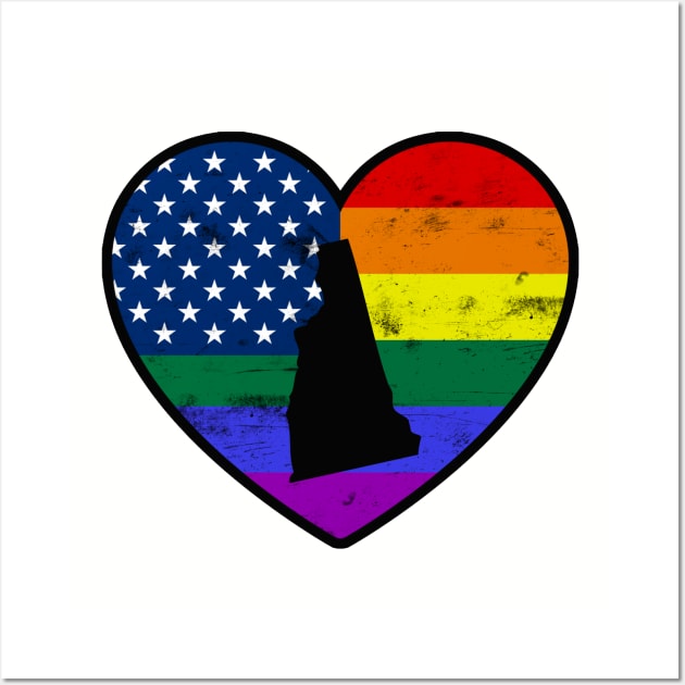 New Hampshire United States Gay Pride Flag Heart Wall Art by TextTees